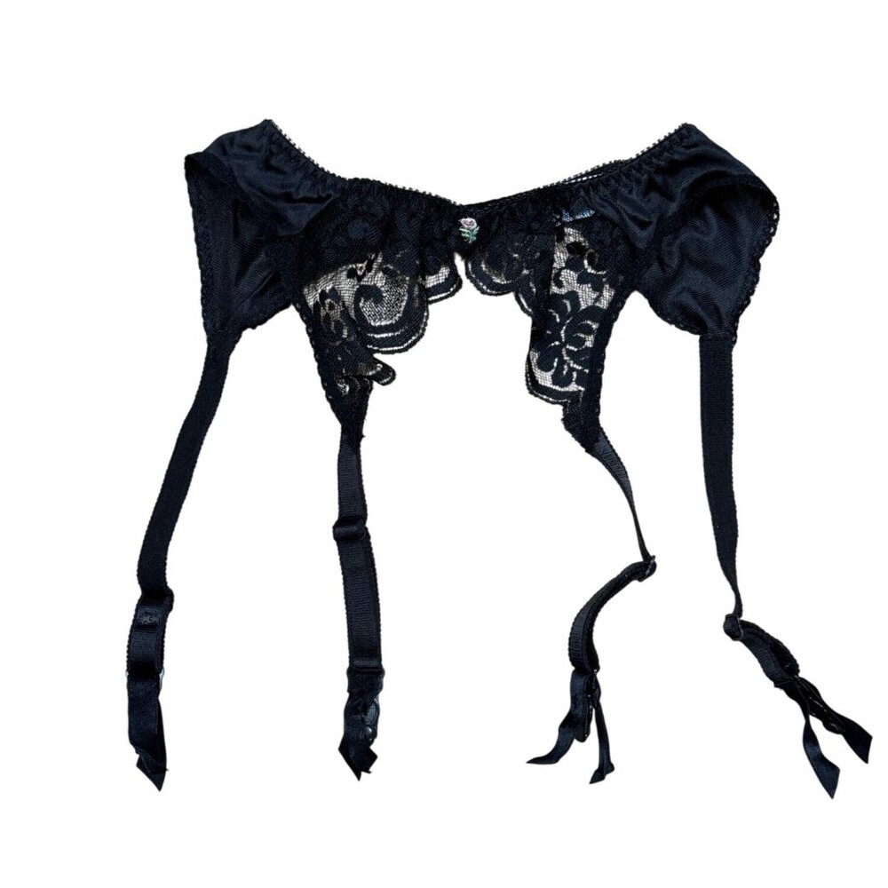 Vintage 80s Chantilly By Maidenform Sexy Black Lace Garter Belt